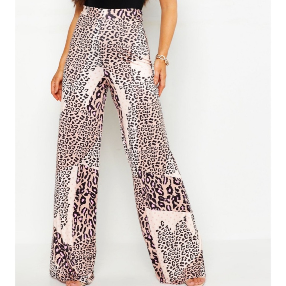 NWT Slinky Pant - High Waist Wide Leg Pink Leopard